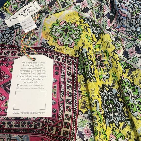 NWT Subtle Luxury Pool To Party Print Sheer Handkerchief Hem Coverup Kaftan O/S - Picture 9 of 9